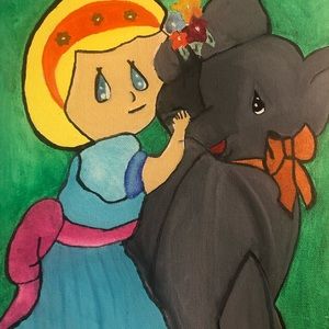 Art Painting Cartoon “Girl with Elephant”